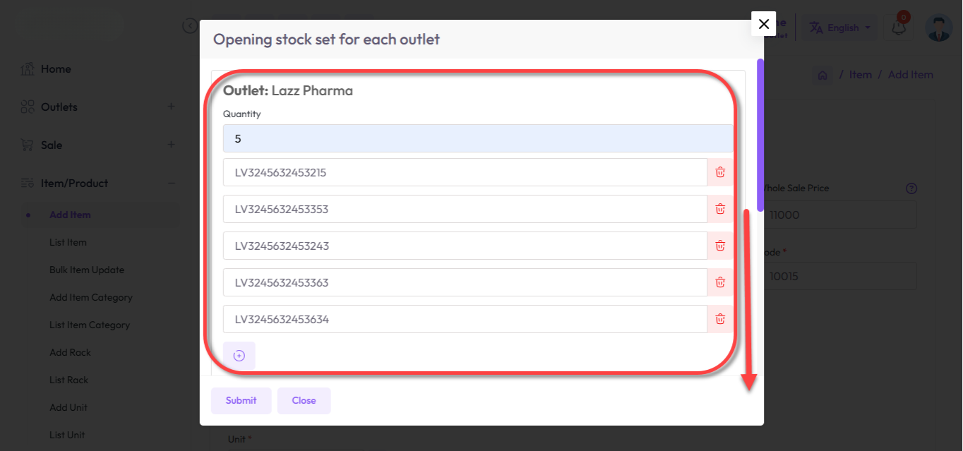 Serial Opening Stock